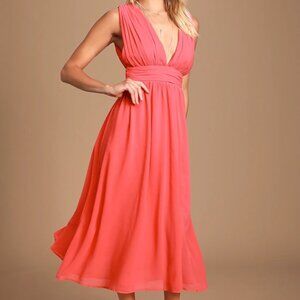 Lulu's Coral Pink Midi Dress - XS